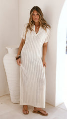 Tiffy Crochet Short Sleeve Maxi Dress - White