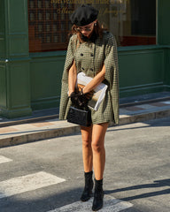 Green Plaid Cape Sleeve Coat