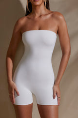 Jalen-Bandeau Neckline Short Unitard in White