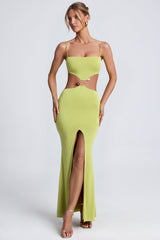 Julitta-Hardware Detail Cut-Out Maxi Dress in Olive Green