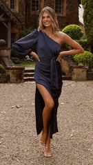 Eden One Shoulder Tie Front Maxi Dress - Navy