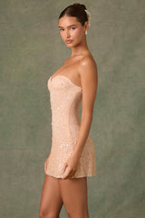 Viela-Embellished Sweetheart-Neck A-Line Mini Dress in Apricot