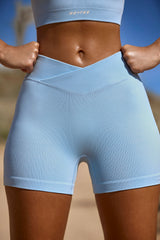 High Waist FlexiRib Mini Shorts in Blue