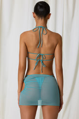 Lagoon-Drawstring Cut-Out Mini Skirt in Turquoise