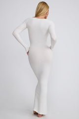 Jude-Ribbed Modal Long Sleeve Maxi Dress in White