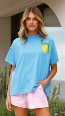 Limoncello Top and Shorts Set - Blue/Pink