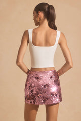 Lunara-Sequin-Embellished Mini Skirt in Pink