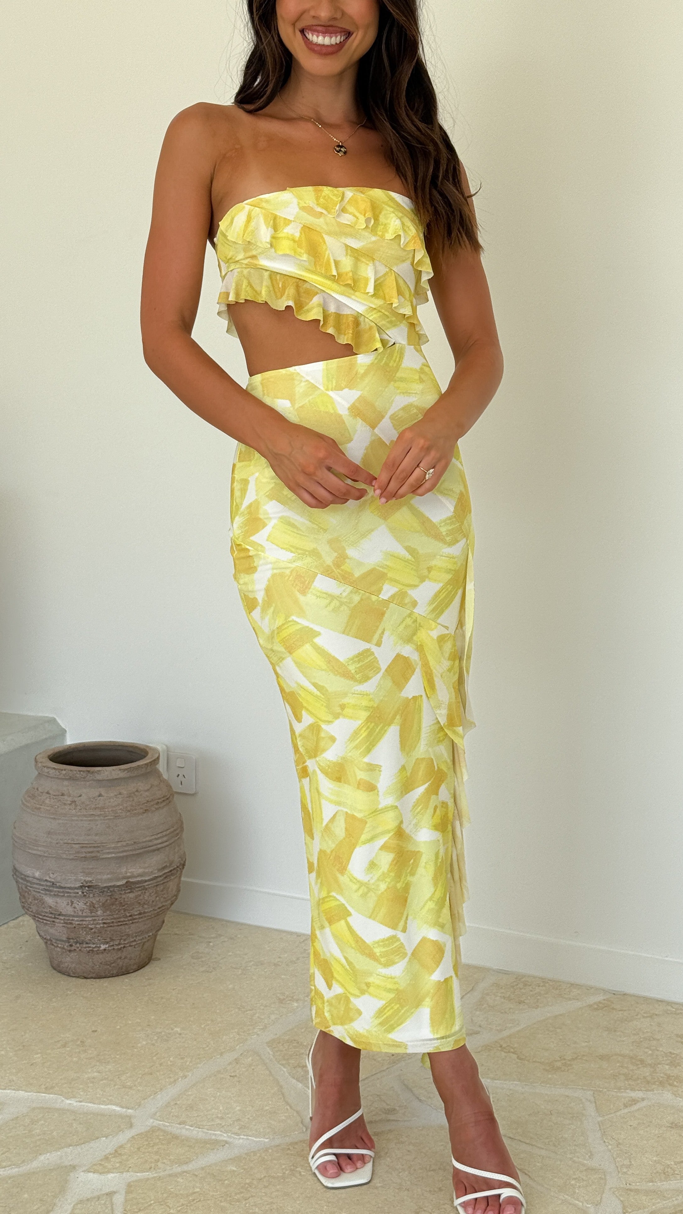 Zinnia Midi Dress - Yellow/White