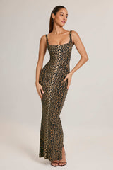 Soreia-Modal Scoop-Neck Maxi Dress in Leopard Print