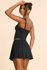 Maize-Brushed Twill Mid Rise Pleated Micro Mini Skirt in Black