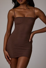 Intimates-Soft Mesh Mini Slip Dress in Deep Cocoa