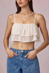 Lacie-Ruffled Cropped Camisole Top in Ivory