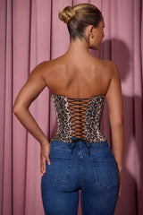 Araminta-Lace-Up Corset Top in Leopard Print