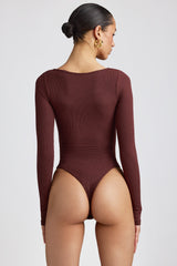 Jordan-Ribbed Modal Long Sleeve Bodysuit in Espresso
