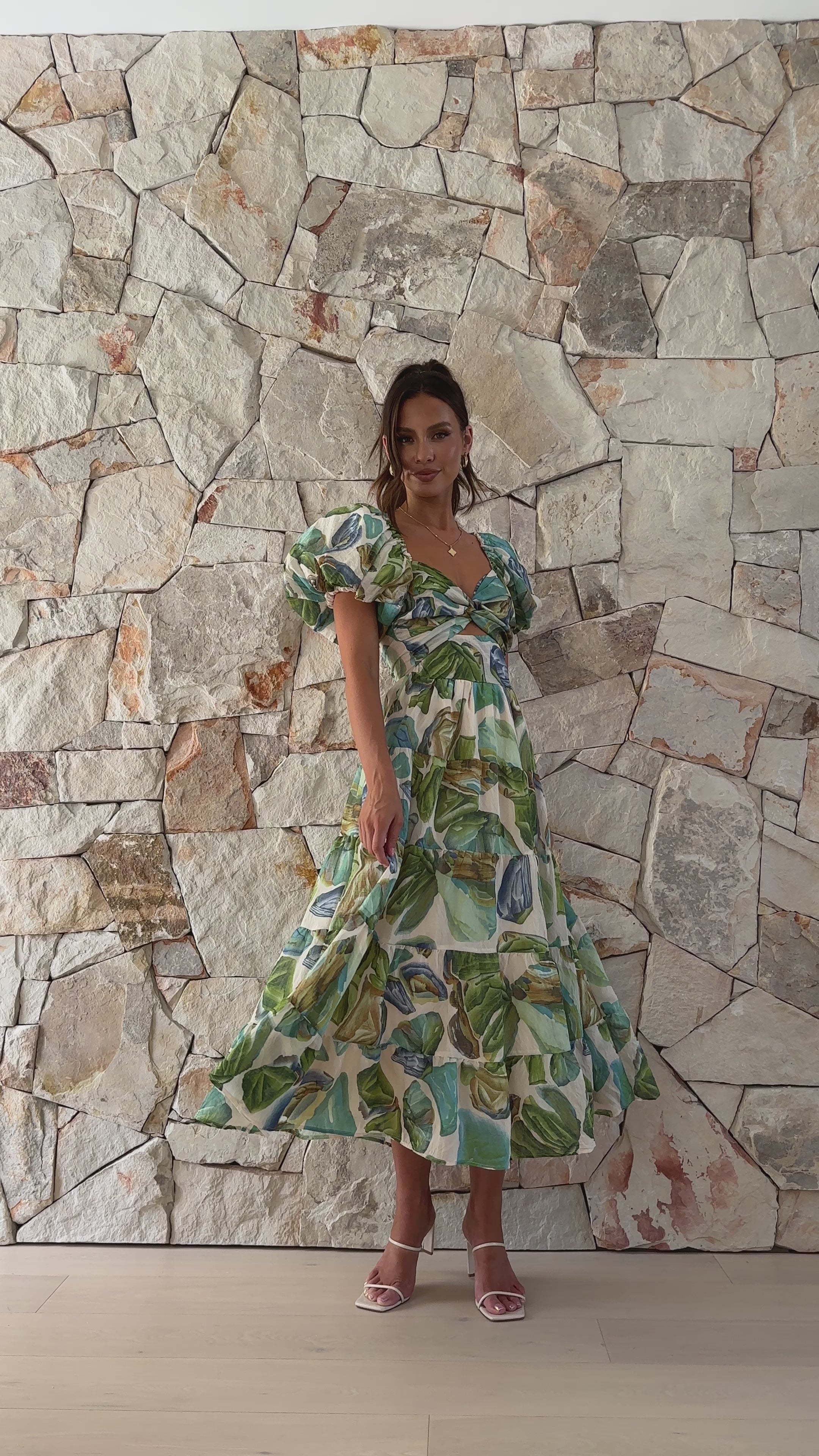 Balthazar Maxi Dress - Green / Blue Print
