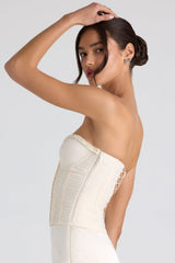 Melvina-Ruched Lace-Up Strapless Corset Top in Ivory