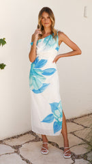 Maisy Shoulder Tie Midi Dress - Blue Teal