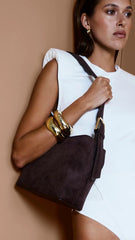 Freya Shoulder Bag - Dark Cacao Suede