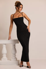 Monte Carlo-Embellished Cowl Neck Maxi Dress in Black