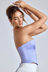 Effie-Strapless Lace-Up Satin Corset in Blue Lavender