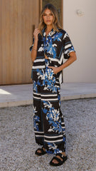 Valene Pants - Black/Blue Print