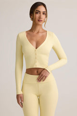 Kiva-Modal Ribbed Cropped Cardigan in ButterCream Yellow