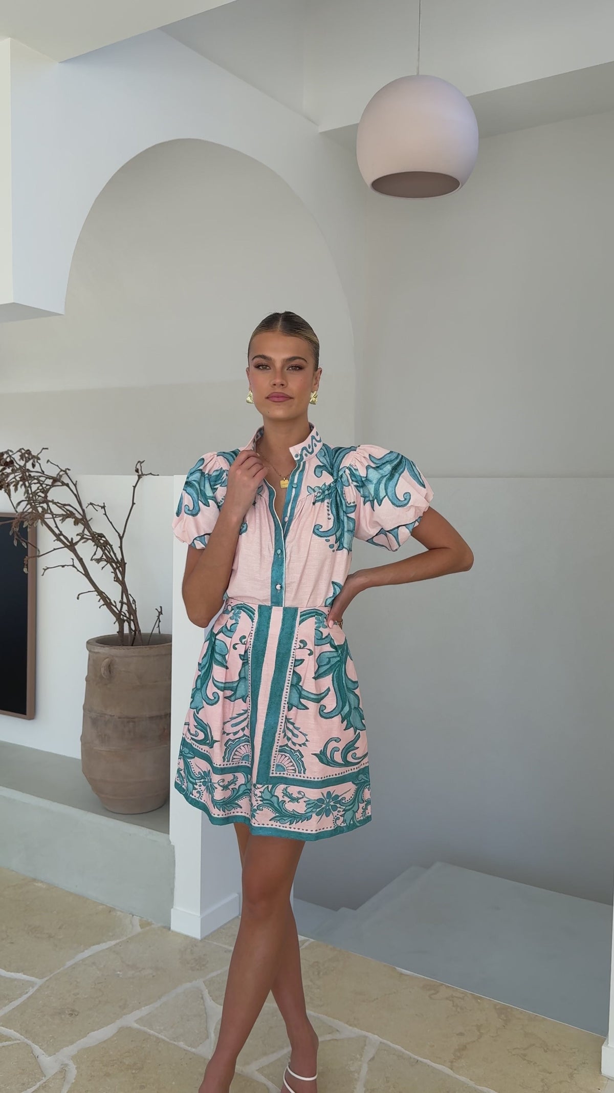 Lanie Shirt - Aqua / Pink Zayna