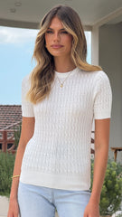 June Short Sleeve Knit Top - White