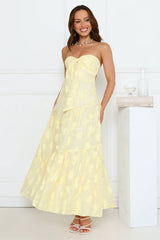 Rosé Blossom Strapless Maxi Dress Yellow