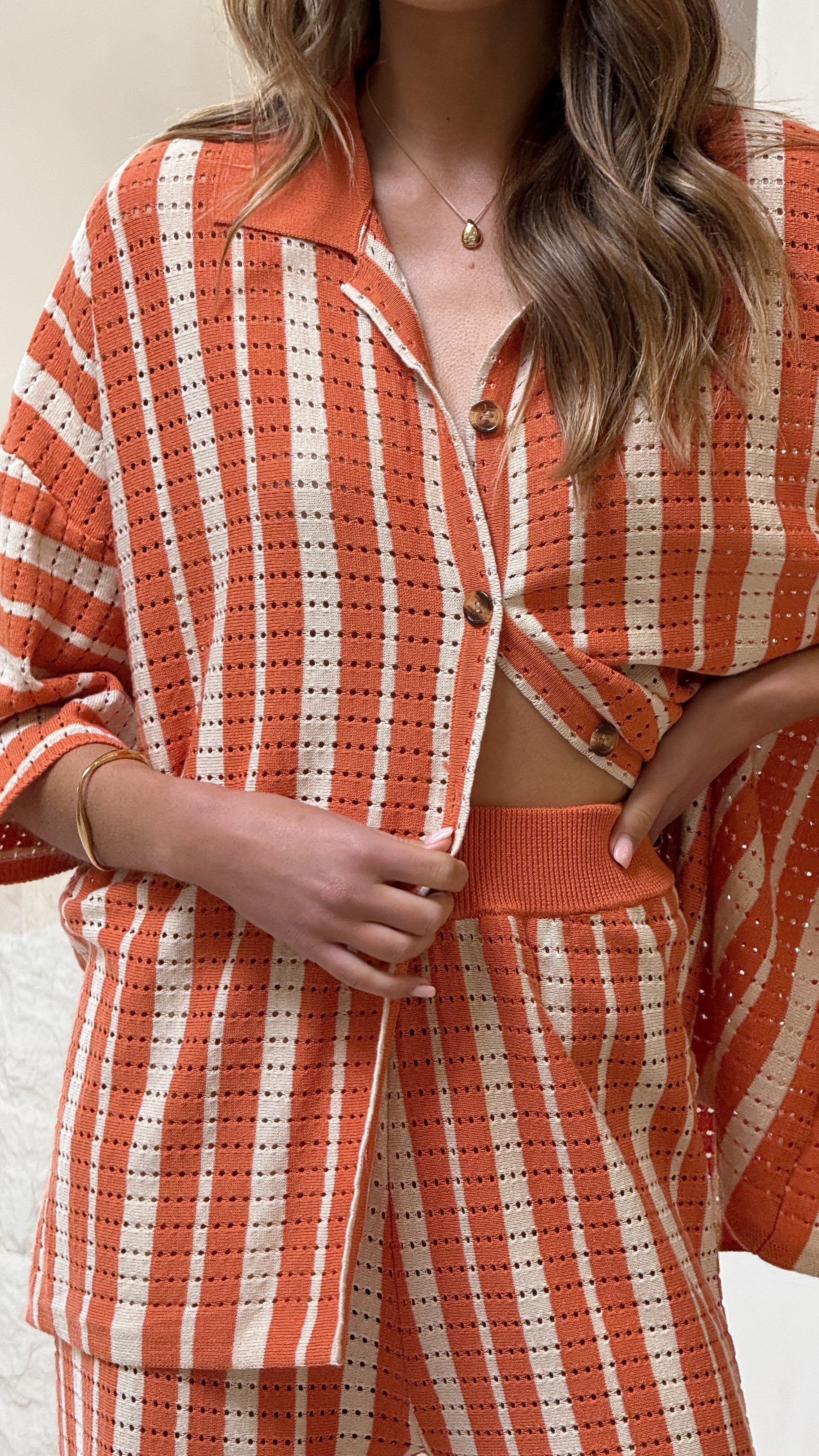 Layla Button Up Knit Shirt - Orange