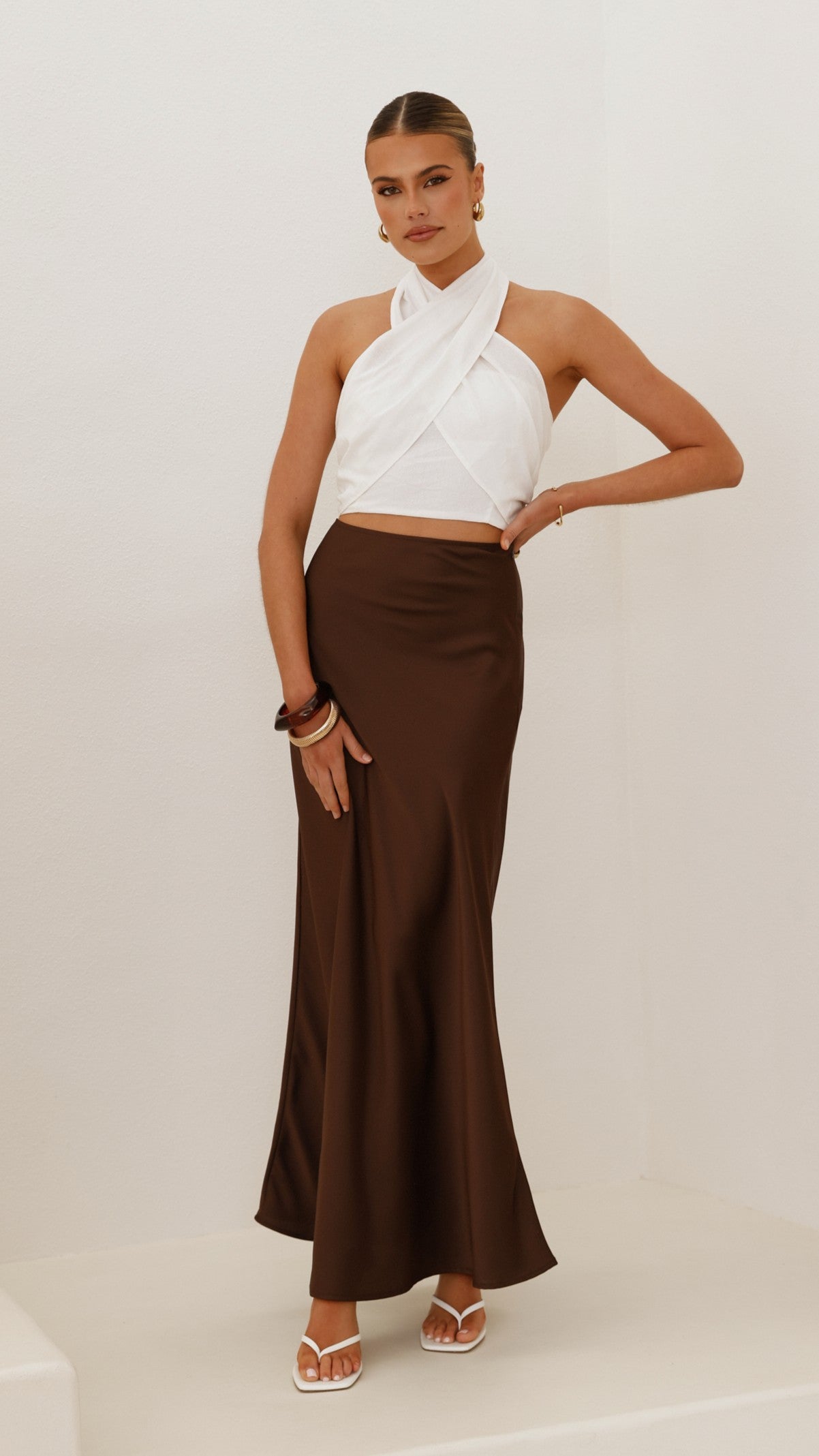 Darina Bias Cut Maxi Skirt - Chocolate