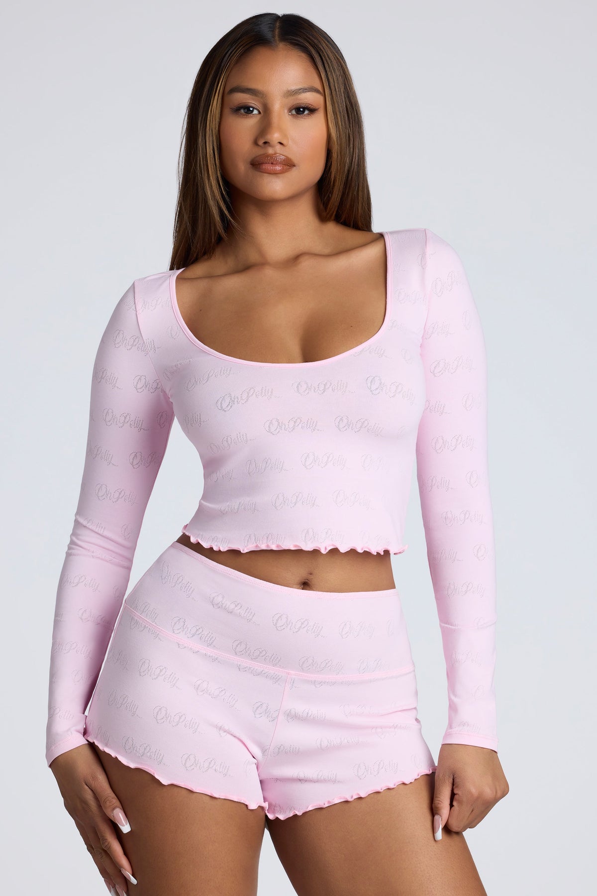 Loungewear-Mid Rise Pointelle Mini Shorts in Pink Lemonade