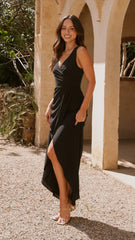 Pamela V Neck Maxi Dress - Black