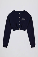 Button-Up Cropped Cardigan in Classic Navy
