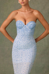 Vesna-Embellished Sweetheart-Neck Fishtail Gown in Sky Blue