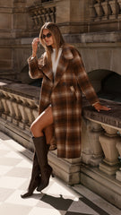 Haruna Coat - Brown / Beige Plaid Print