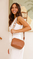 Bella Striped Webbing Camera Bag - Tan