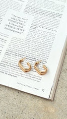 Double Curved Front Stud Earrings - Gold