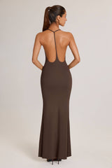 Leire-Modal Plunge Backless Maxi Dress in Chocolate Brown