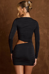 Arlys-Asymmetric Cut-Out Draped Mini Dress in Black