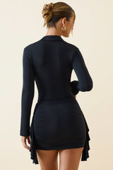 Lucinda-Ruched Cut-Out Mini Shirt Dress in Black