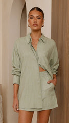Charla Button Up Top - Sage