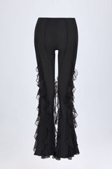 Felicity-Ruffled Mid-Rise Flared Trousers in Black