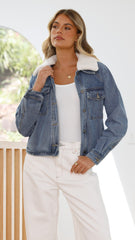 Laelia Teddy Jacket- Mid Blue Denim