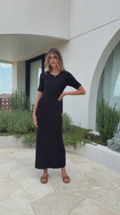 Eden Ribbed Maxi Dress - Black
