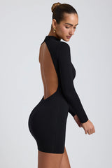 Yara-Modal Open-Back Long-Sleeve Mini Dress in Black