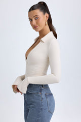 Yanna-Modal Plunge V-Neck Bodysuit in Ivory