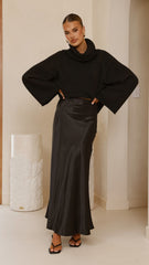Darina Bias Cut Maxi Skirt - Black