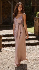 Yasmeen Tie Front  Maxi Dress - Dusty Pink