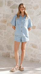 Adia Top and Shorts Set - Light Blue Denim